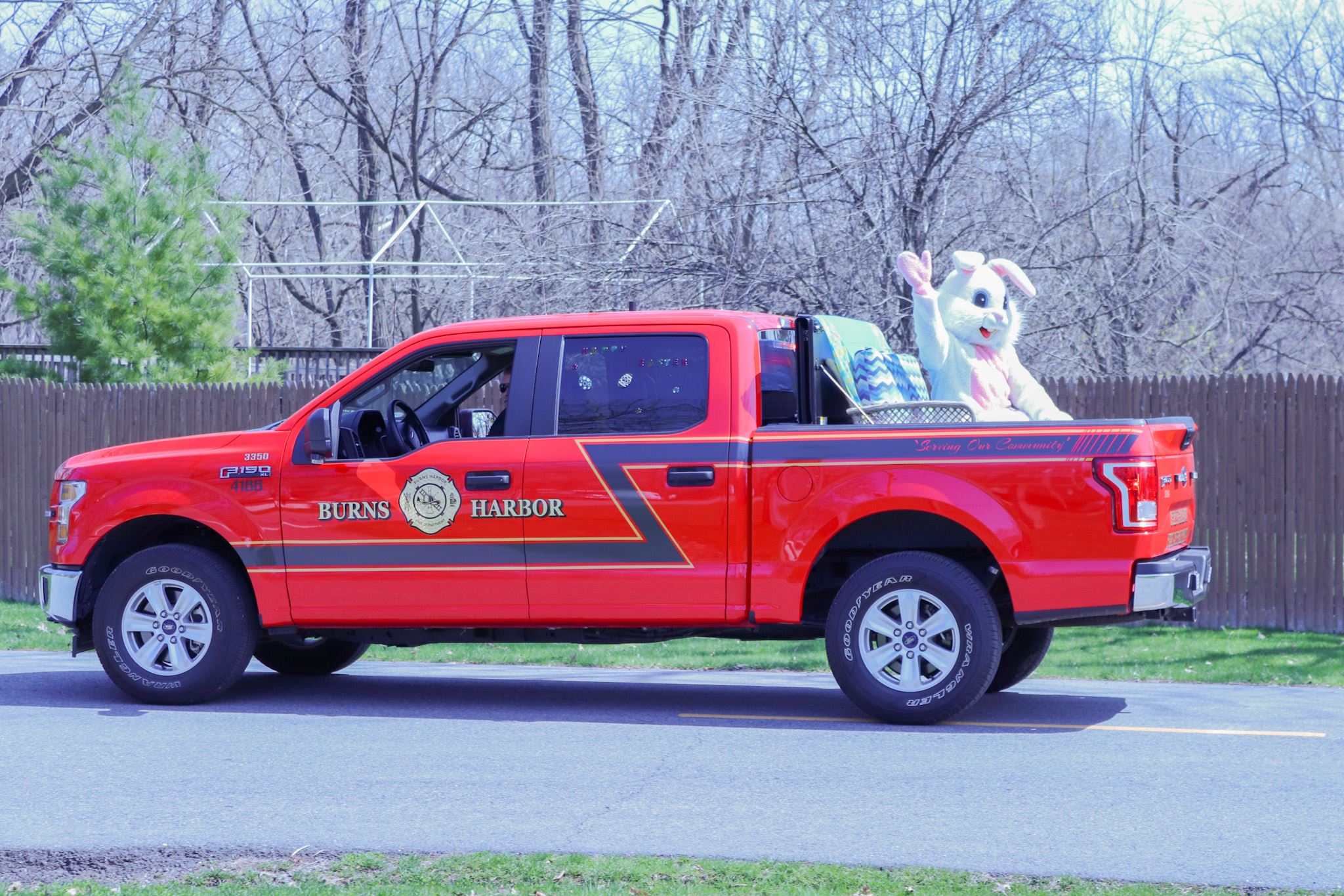 Easter Bunny in back of truck